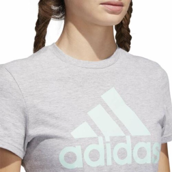 NWT ADIDAS BADGE OF SPORT TEE CHILL LIFTING CROP T SHIRT GREY WHITE MINT GREEN - Picture 5 of 5